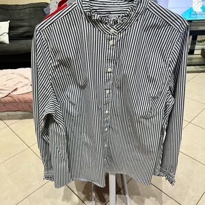 J. Crew Factory Navy and White Striped Blouse